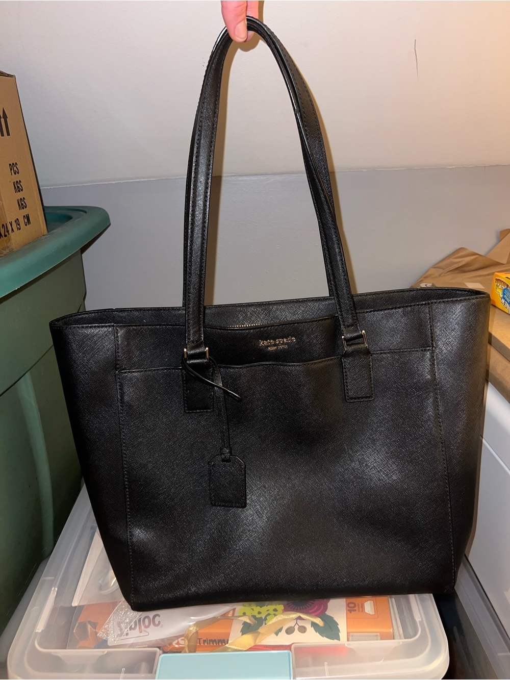 kate spade Black Saffiano Leather Tote with Luggage Tag